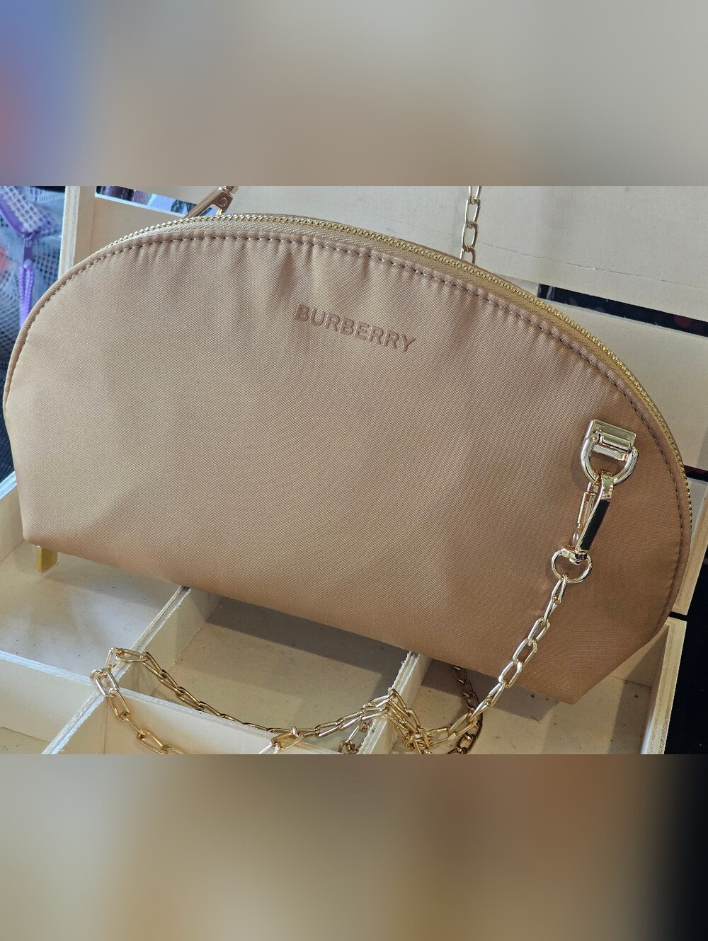 Burberry Tan Clutch with Gold Crosbody Chain Added NWOT - Picture 2 of 16